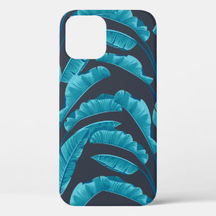 Funda Para iPhone 12 Hojas de plátano sin foco. Patrón tropical vintage