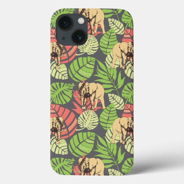 Funda De Case-Mate Para iPhone Hojas De Selva Exóticas Y Elefantes (Reverso)