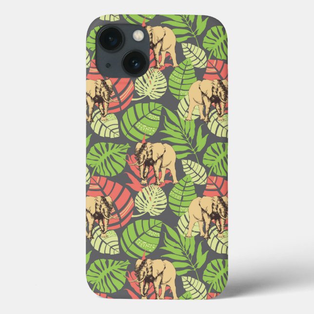 Funda De Case-Mate Para iPhone Hojas De Selva Exóticas Y Elefantes (Reverso)