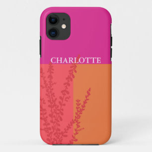 Funda Para iPhone 11 Hojas De Verdor Personalizadas De Color Rosa Fuert