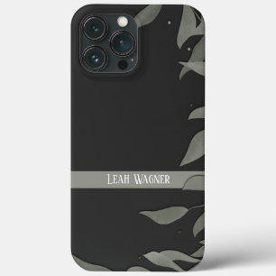 Funda Para iPhone 13 Pro Max Hojas modernas negras simples