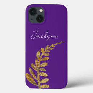 Funda Para iPhone 13 hojas sobre la naturaleza púrpura agregar tu propi