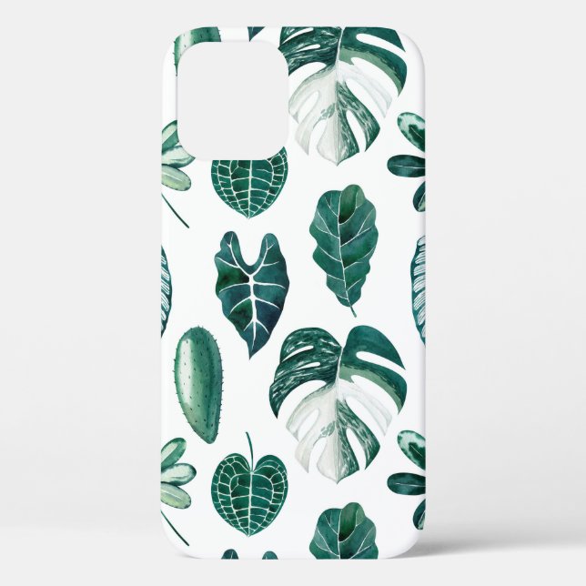 Funda De Case-Mate Para iPhone Hojas tropicales acuarela patrón transparente con  (Reverso )