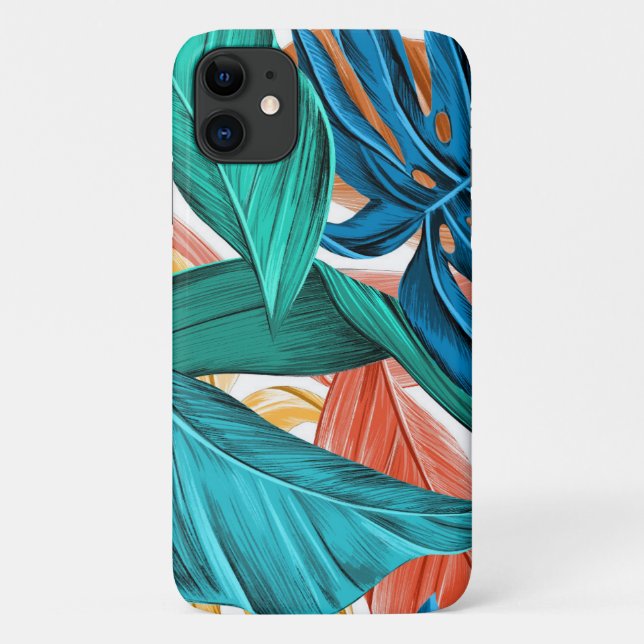 Funda De Case-Mate Para iPhone Hojas tropicales azul verde (Reverso)