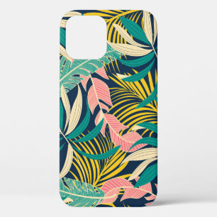 Funda Para iPhone 12 Hojas tropicales coloridas: patrón de verano.