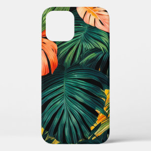 Funda Para iPhone 12 Pro Hojas Tropicales Coloridas y Flores de Hibisco  