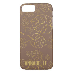 Funda Para iPhone 8/7 Hojas tropicales de oro marrón de moda giratoria