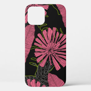 Funda Para iPhone 12 Hojas tropicales dibujadas a mano. Planta exótica.