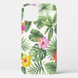 Funda Para iPhone 12 Hojas tropicales, flores, patrón de cosecha ininte