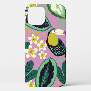 Funda Para iPhone 12 Hojas tropicales, flores y pájaro toscano sin sol