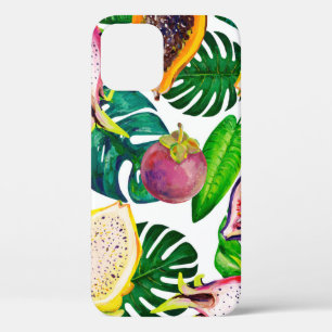 Funda Para iPhone 12 Hojas tropicales, frutas, gouache sin costura.