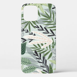 Funda Para iPhone 12 Hojas Tropicales: Impresión Vintage de mano.