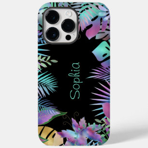 Funda Para iPhone 14 Pro Max De Case-Mate Hojas Tropicales Irisadas, Nombre Verde Azul Claro