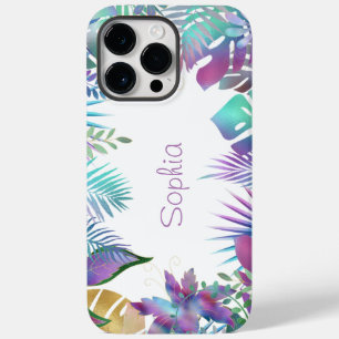 Funda Para iPhone 14 Pro Max De Case-Mate Hojas tropicales irlandesas, nombre púrpura, blanc