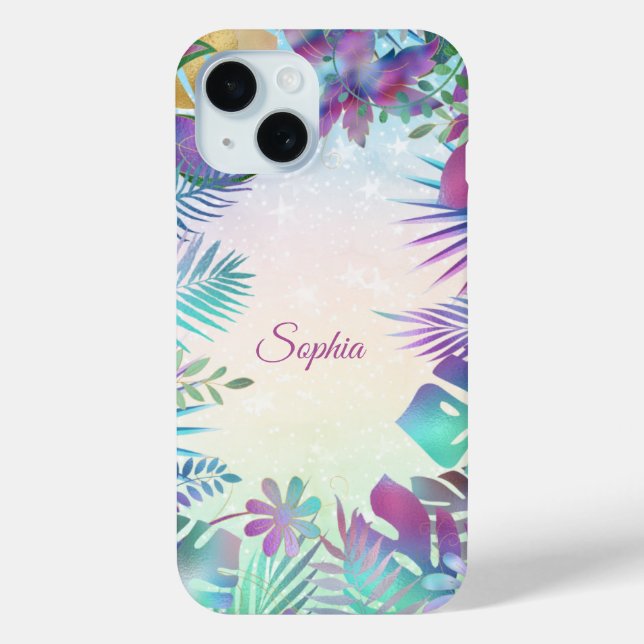 Funda De Case-Mate Para iPhone Hojas tropicales, ómbre Verde azulado y verde, nom (Reverso )