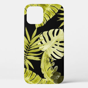 Funda Para iPhone 12 Hojas tropicales, orquídeas, patrón de acuarela.
