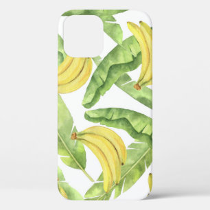 Funda Para iPhone 12 Hojas tropicales, plátanos, patrón de acuarela.