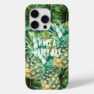 Funda Para iPhone 15 Pro Hojas tropicales verdes azules