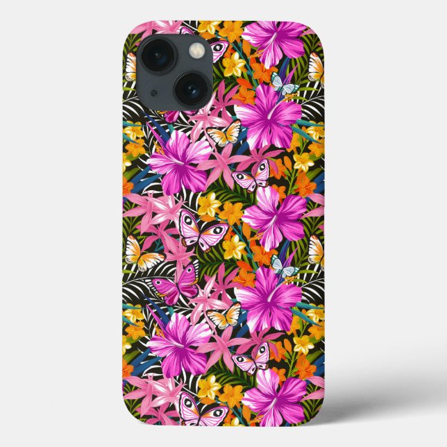 Funda De Case-Mate Para iPhone Hojas tropicales y flores (Reverso)