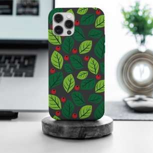 Funda Para iPhone 15 Pro Max Hojas Verdes, Bayas Rojas, Patrón De Hojas