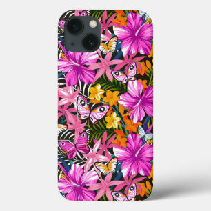 Funda Para iPhone 13 Hojas y flores tropicales