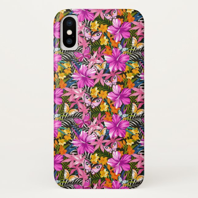 Funda De Case-Mate Para iPhone Hojas y flores tropicales (Reverso)