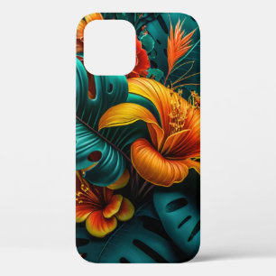 Funda Para iPhone 12 Pro Hojas y flores tropicales elegantes y coloridas  