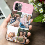 Funda Para iPhone 11 Pro Max ¡Hola! 4 Bonito rosado personalizado<br><div class="desc">Cree su propio estuche para teléfono personalizado para iphone 11 pro max y muchos otros modelos. El diseño presenta un collage de fotos en forma de cuadrícula con 4 de tus fotos favoritas, tu nombre y la palabra hola! La plantilla de fotos está preparada para que añadas tus fotos, trabajando...</div>