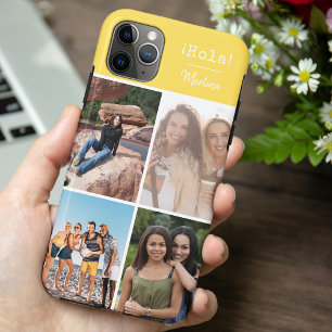 Funda Para iPhone 11 Pro Max ¡Hola! 4 Collage de fotos Amarillo brillante perso