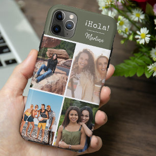 Funda Para iPhone 11 Pro Max ¡Hola! 4 Collage de Fotos Personalizado Verde