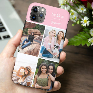 Funda Para iPhone 11 Pro Max ¡Hola! Collage de 4 Fotos Personalizado Rosa Bonit