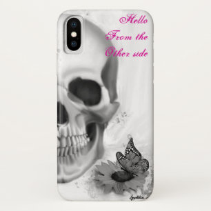 Funda Para iPhone X Hola desde el cráneo y la flor del otro lado