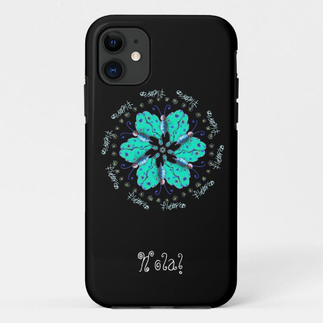 Funda De Case-Mate Para iPhone Hola Flutter aqua azul mariposa mandala (Reverso)