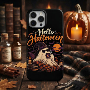 Funda Para iPhone 15 Pro Max Hola Halloween Fantasma Lindo Bebiendo Café