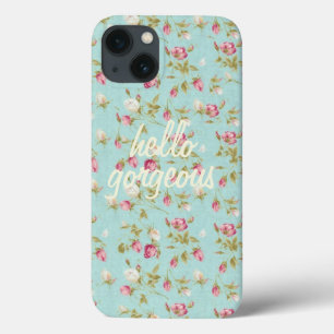 Funda Para iPhone 13 Hola Patrón floral vintage moda de rosa rayado