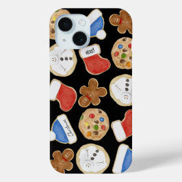 Funda Para iPhone 15 Holiday Christmas Cookies Black