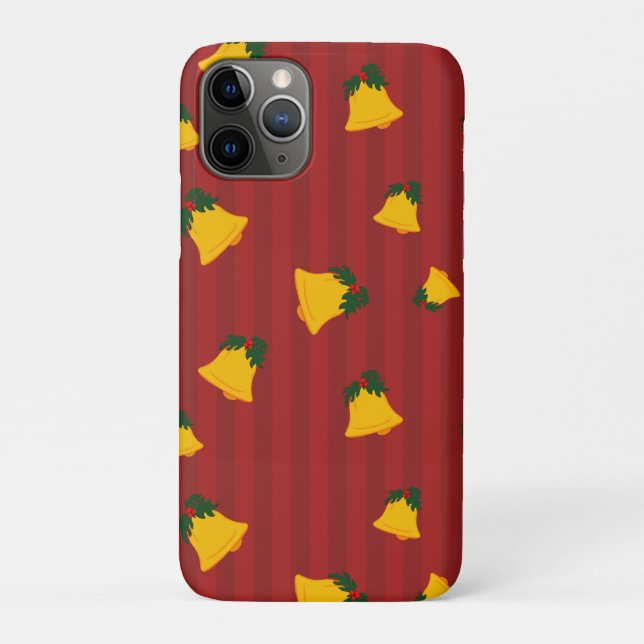 Funda De Case-Mate Para iPhone Holiday Red Gold Stripe Bells Christmas (Reverso)