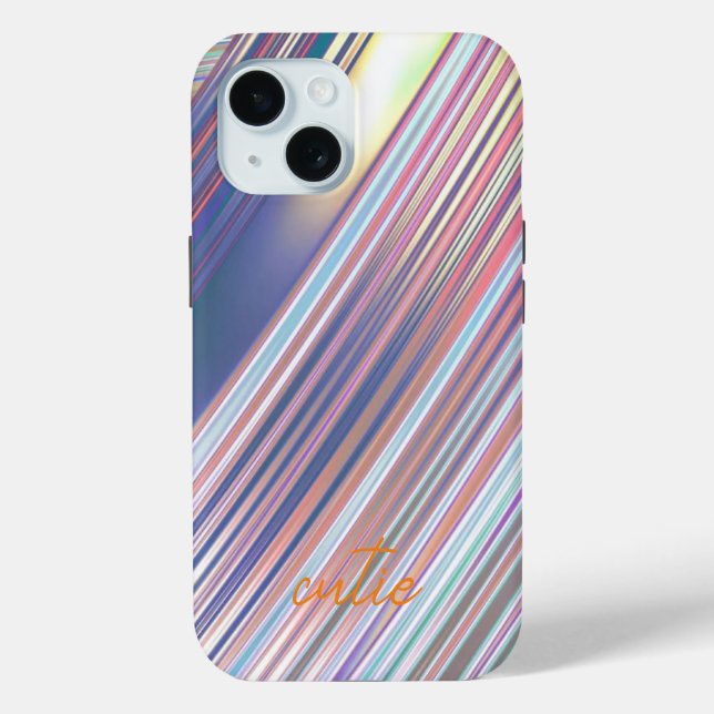 Funda De Case-Mate Para iPhone Holográfico Cute Striped Girly (Reverso )