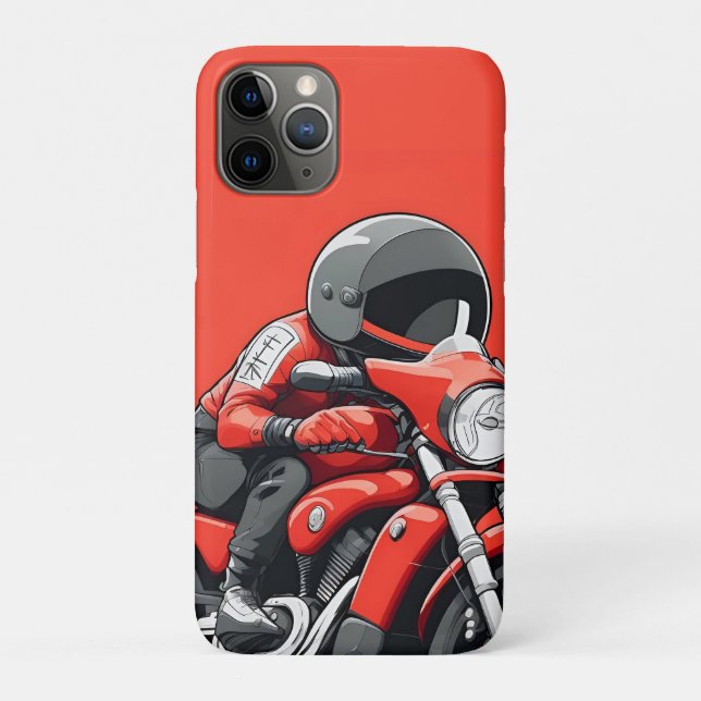 Funda De Case-Mate Para iPhone Hombre ilustrado montando motocicleta roja retro (Reverso)