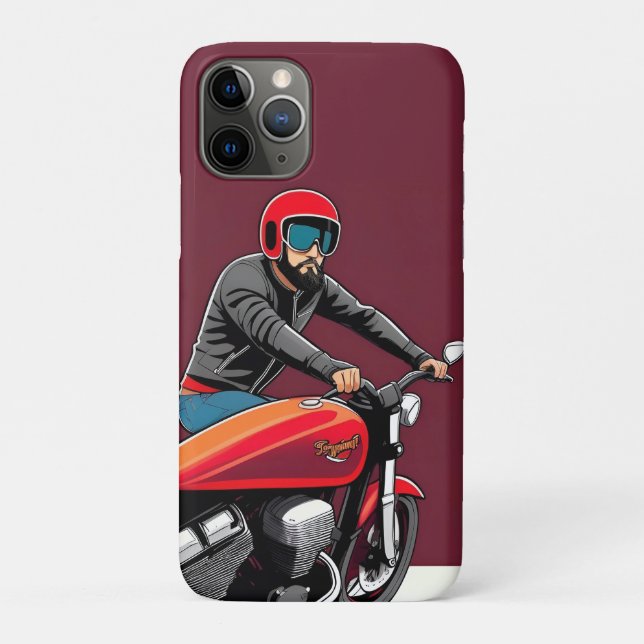 Funda De Case-Mate Para iPhone Hombre ilustrado montando motocicleta roja retro (Reverso)