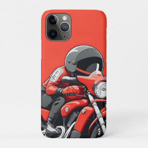 Funda Para iPhone 11 Pro Hombre Ilustrado Montando una Motocicleta Roja Ret