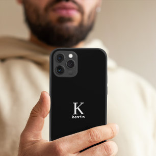 Funda Para iPhone 15 Hombre monograma nombre personalizado simple negro