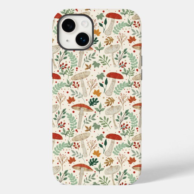 Funda De Case-Mate Para iPhone Hongos de otoño y Ilustracion de hojas (Reverso )