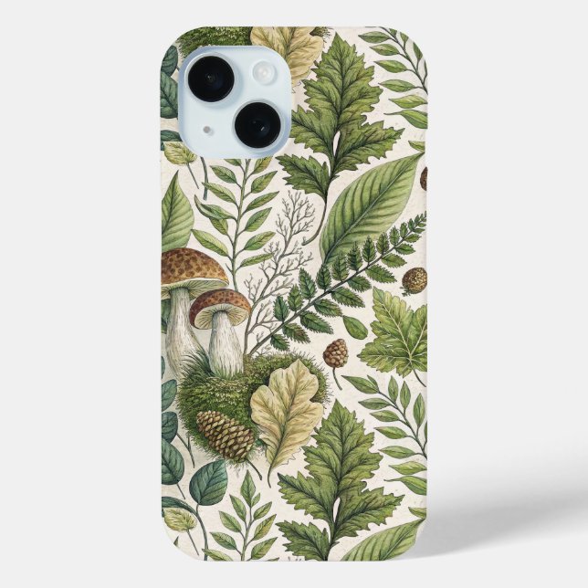Funda De Case-Mate Para iPhone Hongos de Woodland Pinecones Ferns Patrón Otumn (Reverso )