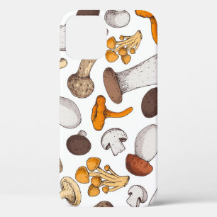 Funda Para iPhone 12 Hongos dibujados a mano: fondo de comida.