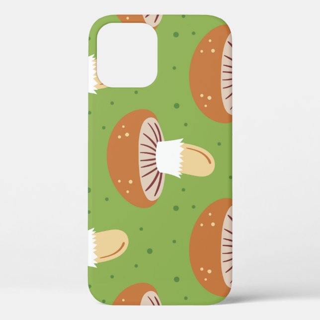 Funda De Case-Mate Para iPhone Hongos otoñales: patrón sin costuras verde. (Reverso )