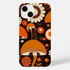Funda Para iPhone 14 De Case-Mate Hongos y flores marrones y Naranjas retro de los a