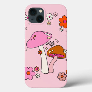 Funda Para iPhone 13 Hongos Y Flores Retro Coloridas De Color Rosa