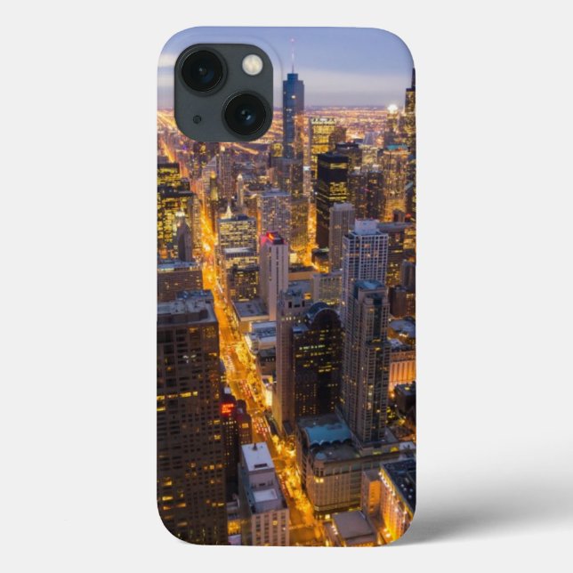 Funda De Case-Mate Para iPhone Horizonte céntrico de Chicago en la oscuridad (Reverso)
