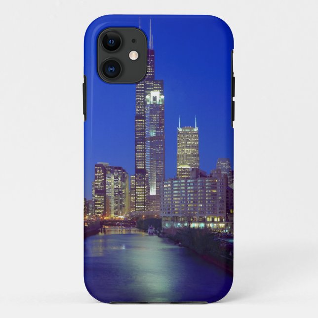 Funda De Case-Mate Para iPhone Horizonte de Chicago, Illinois, por la noche con C (Reverso)